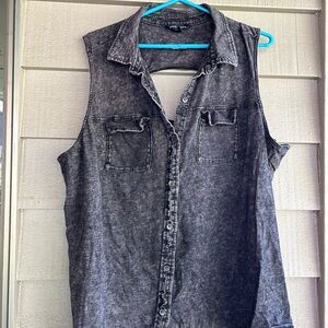Rock & Republic sleeveless blouse stone wash brown Sz 2X
